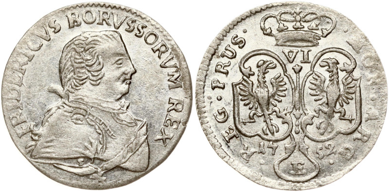 Germany, Prussia. 6 Groscher 1752 E S, Königsberg. Billon 3.49 g. KM 277, Old 19...