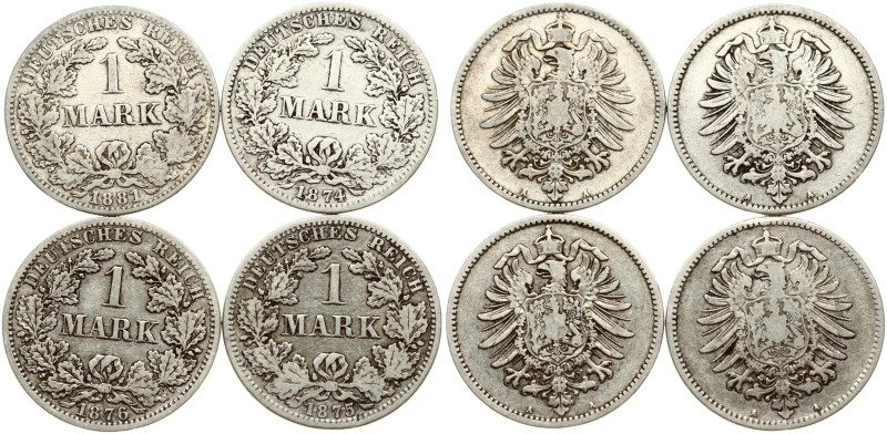 Germany, Empire. Wilhelm I (1871-1888). 1 Mark 1874 A, 1875 A, 1876 A, 1881 A. S...