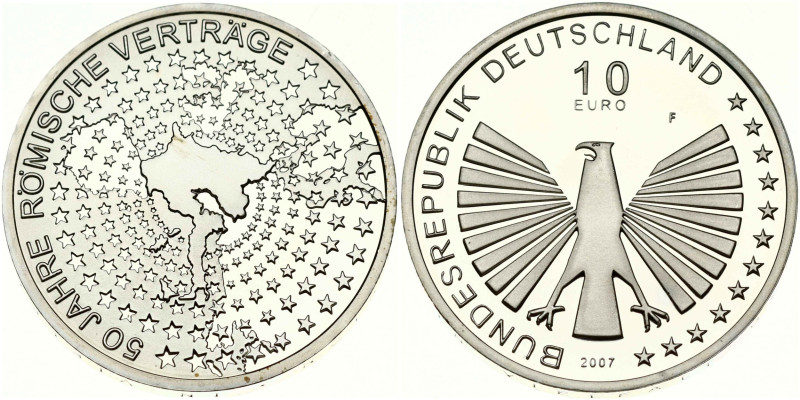 Germany. 10 Euro 2007 Treaties of Rome 50 years. Silver .925, 18 g. KM 264.