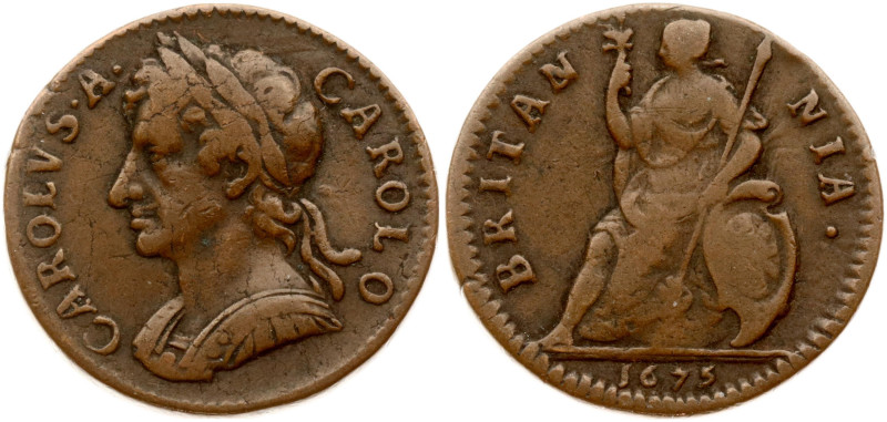 Great Britain. Charles II (1660-1685). Farthing 1675. Copper 5.95 g. Sp 3394, KM...