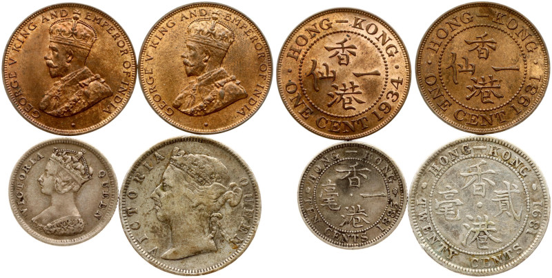 Hong Kong. 1 Cent - 20 Cents 1885-1934. Silver, bronze, total weight, 16.11 g. K...