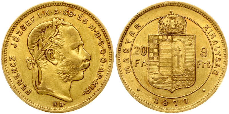 Hungary. Franz Joseph I (1848-1916). 20 Francs / 8 Forint 1877 KB. Gold 6.42 g. ...