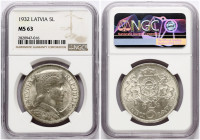 Latvia 5 Lati 1932 NGC MS 63