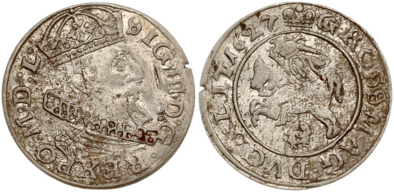 Lithuania. Zygmunt III Waza (1587–1632). Grosz 1627, Vilnius, endings of legends...