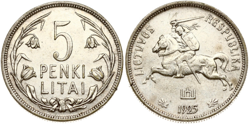 Lithuania. 5 Litai 1925. Silver 13.40 g. KM 78. Small scratches.