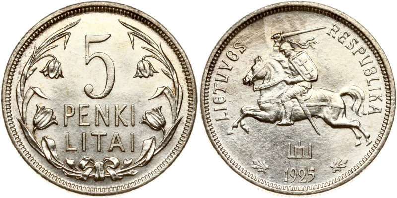 Lithuania. 5 Litai 1925. Silver 13.38 g. KM 78. Slight surface damage.