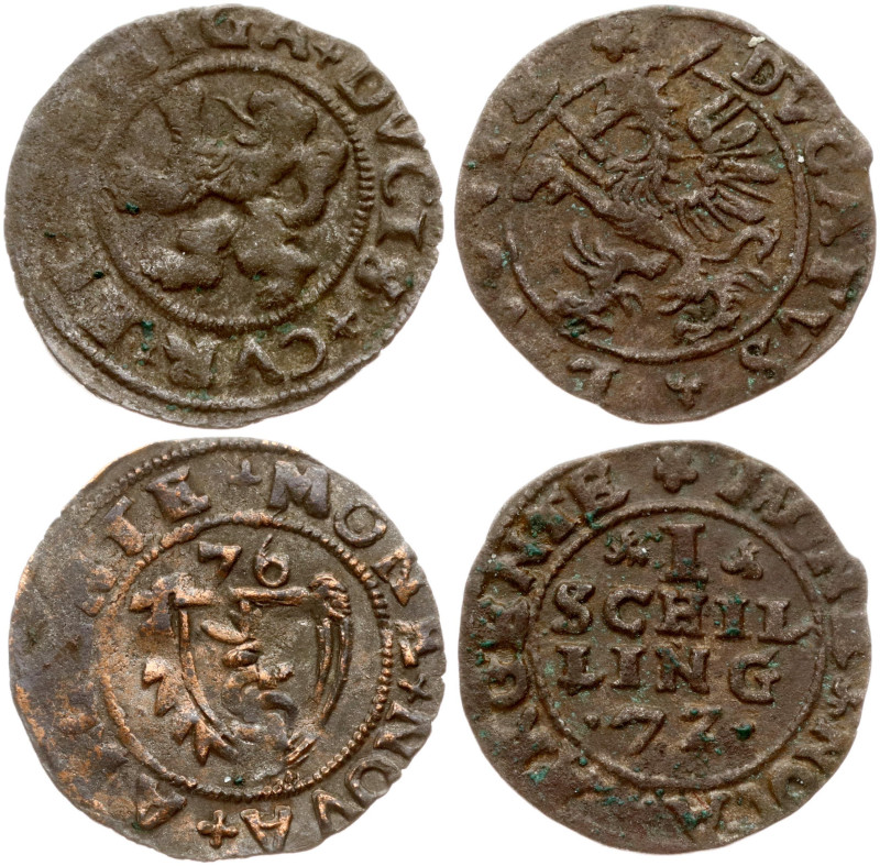 Livonia. Schilling 1572, Dole Castle & Schilling 1576, Mitau. Billon, total weig...