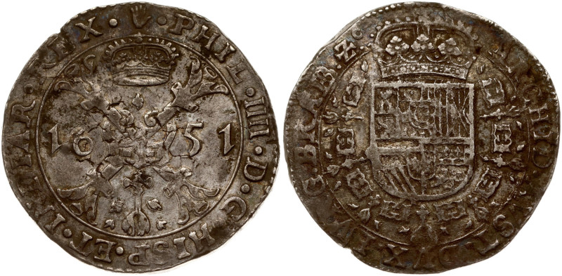 Spanish Netherlands, Brabant. Philip IV (1621-1665). Patagon 1651, Antwerp. Silv...