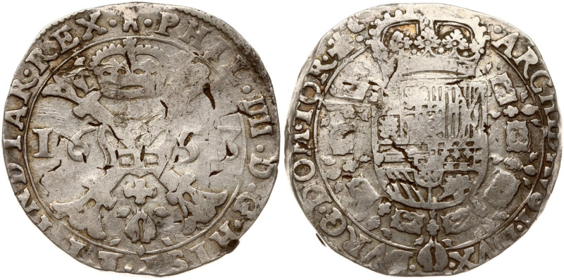 Spanish Netherlands, Tournai. Philip IV (1621-1665). Patagon 1653. Silver 27.77 ...