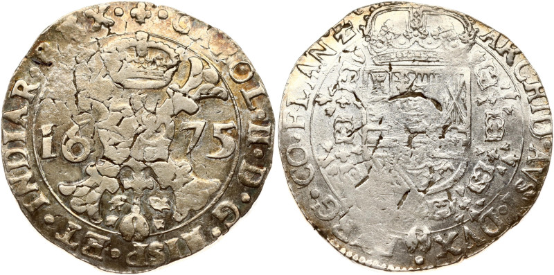 Spanish Netherlands, Flanders. Charles II (1665-1700). Patagon 1675. Silver 28.1...