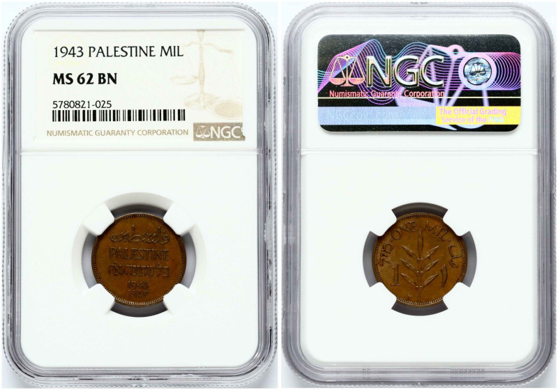 Palestine. 1 Mil 1943. Bronze. KM-1. NGC MS 62 BN