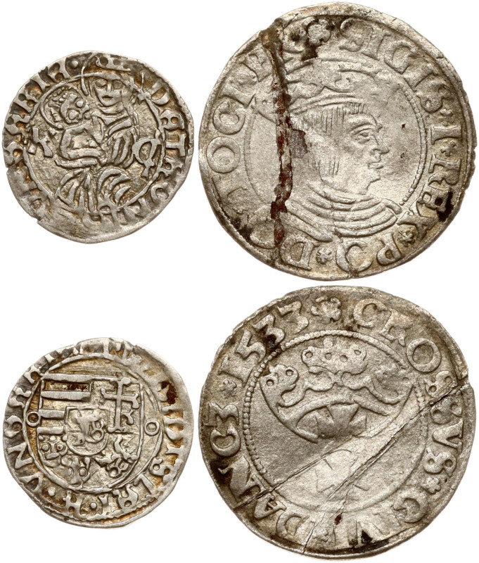 Poland. Grosz 1533, Gdansk & Hungary Denar ND (1490-1494) K - CI. Silver, total ...