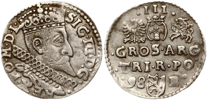 Poland. Zygmunt III Waza (1587–1632). Trojak 1598, Bydgoszcz. Silver 2.17 g. Ige...