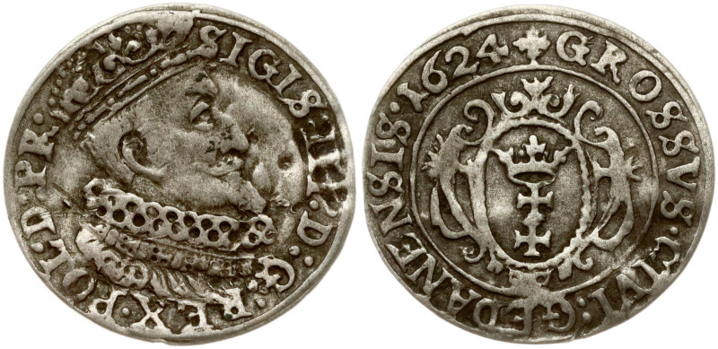 Poland. Zygmunt III Waza (1587-1632). Grosz 1624, Gdansk. Silver 0.91 g. Kop 747...