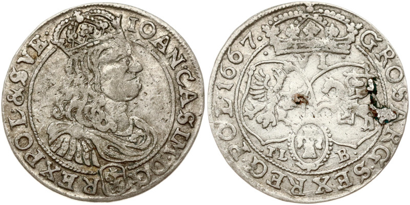 Poland. Jan II Kazimierz Waza (1649–1668). Szostak 1667 TLB, Bydgoszcz. Silver 3...