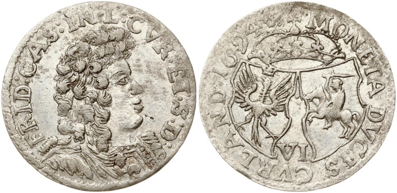 Courland. Fryderyk Kazimierz Kettler (1682–1698). Szostak 1694, Mitawa. Silver 3...