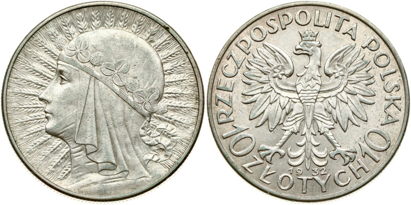 Poland. 10 Zlotych 1932 (L), London Mint. Silver 21.97 g. Y 22.