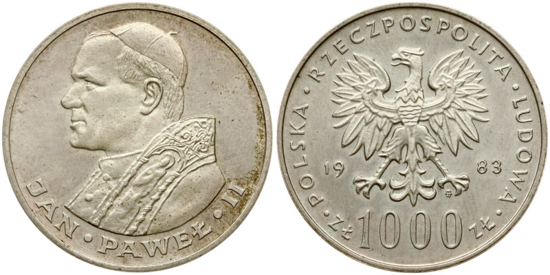 Poland. 1000 Zlotych 1983 MW, Visit of Pope John Paul II. Silver .625, 14.29 g. ...