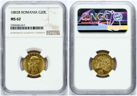 Romania 20 Lei 1883 B NGC MS 62