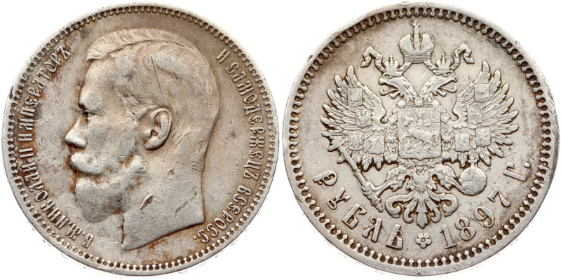 Russia. Nicholas II (1894-1917). Rouble 1897 АГ, St. Petersburg. Silver 19.83 g....