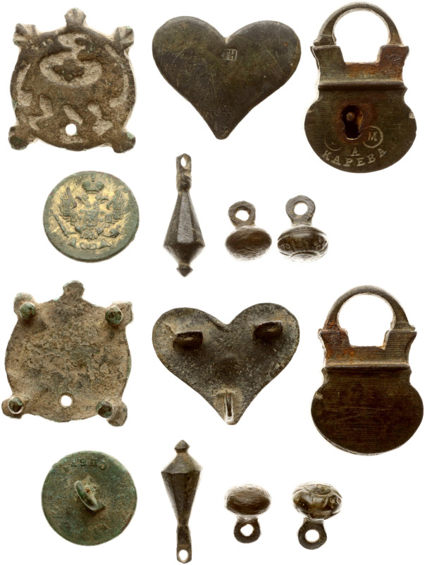 Russia. Lock, 4 buttons, 2 pendants. Brass, bronze, 12x10 mm, - 30x36 mm, total ...