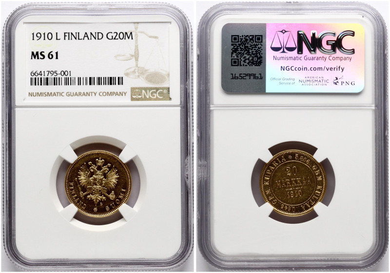 Russia For Finland. Nicholas II (1894-1917). 20 Markkaa 1910 L. Gold. Bitkin 387...