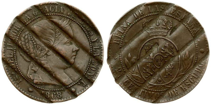 Spain. Isabella II (1833-1868). 2½ Centimos 1868 OM. Bronze 6.07 g. KM-634. Dama...