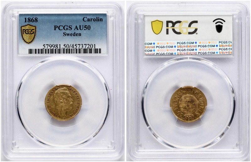 Sweden. Charles XV (1859-1872). 1 Carolin / 10 Francs 1868. Gold. KM 716, Fr 92....