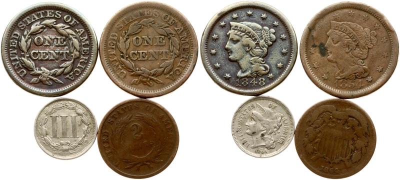 USA. 1 - 3 Cents 1848-1866. Copper, bronze, copper-nickel, total weight, 28.30 g...