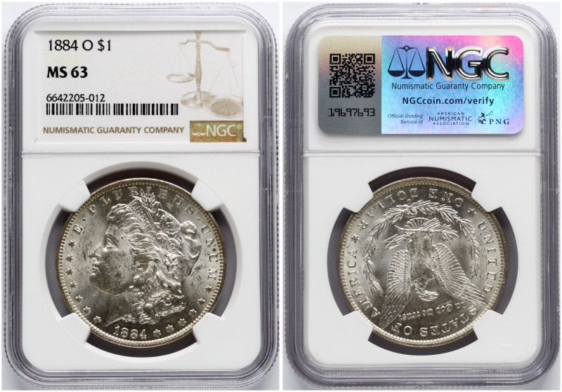 USA. Morgan Dollar 1884 O, New Orleans. Silver. KM 110. NGC MS 63.