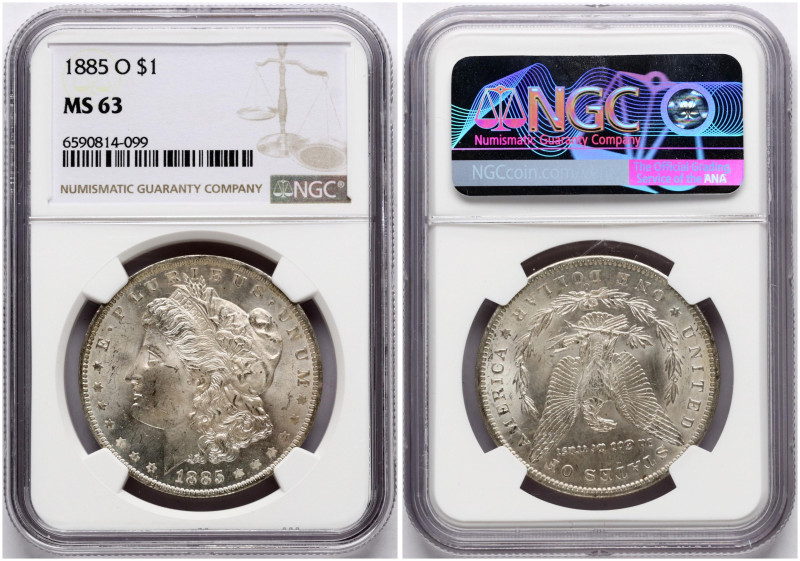 USA. Morgan Dollar 1885 O, New Orleans. Silver. KM 110. NGC MS 63.