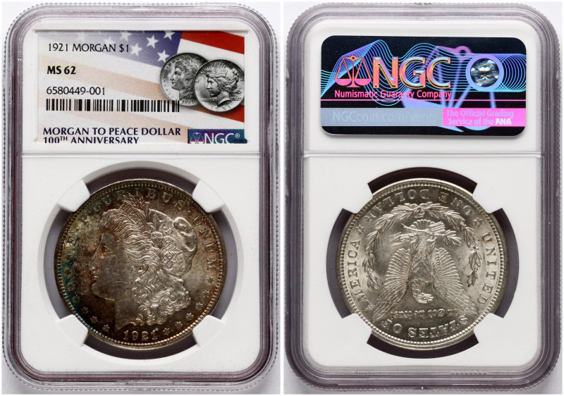 USA. Morgan Dollar 1921, Philadelphia. Silver. KM 110. NGC MS 62.