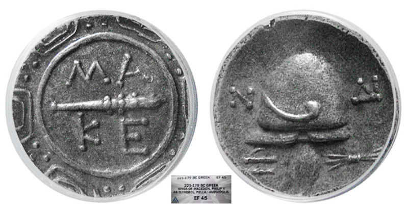 KINGS of MACEDON. Philip V. 221-179 BC. AR Tetrobol. ANACS-EF 45. Pella or Amphi...