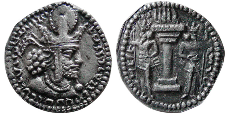 SASANIAN KINGS; Shapur I, 240-272 AD. AR Obol (0.61 gm; 14 mm). Sunrise 735. Sta...