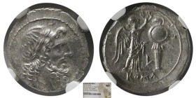 ROMAN REPUBLIC; 211-208 BC. AR Victoriatus. "L" Issue. NGC-MS.
