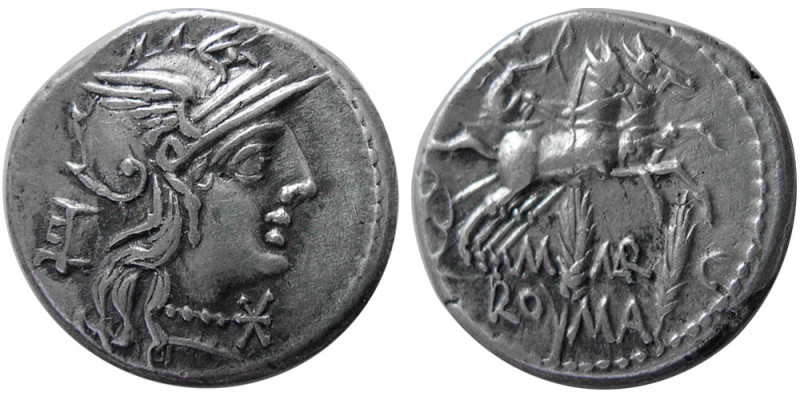 ROMAN REPUBLIC; M. Marcius Mn. f. 134 BC. AR Denarius (3.91 gm; 19 mm). Rome min...