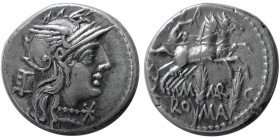 ROMAN REPUBLIC; M. Marcius Mn. f. 134 BC. AR Denarius