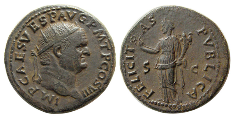 ROMAN EMPIRE; Vespasian, 69-79 AD. Æ Dupondius (12.02 gm; 28 mm). Rome, 76 AD. O...