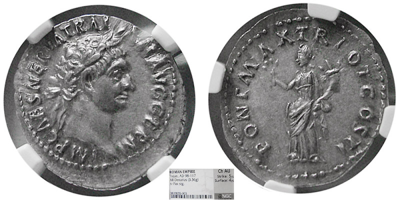 ROMAN EMPIRE; Trajan, 98-117 AD. AR Denarius (3.36 gm; 19 mm). Rome. struck 98/9...