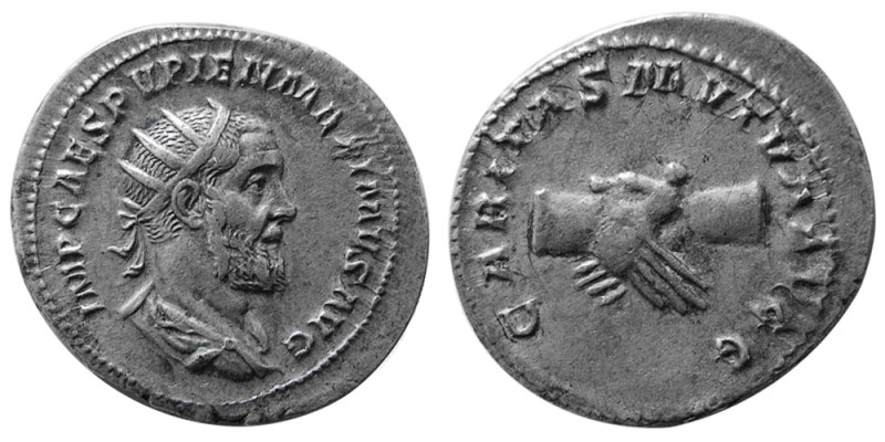 ROMAN EMPIRE; Pupienus, 238 AD. AR Antoninianus (4.54 gm; 23 mm). Radiate, drape...