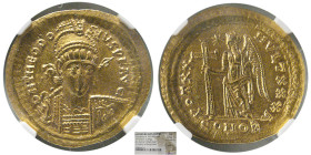 ROMAN EMPIRE; Theodosius II. 402-450. Gold Solidus. NGC-AU.