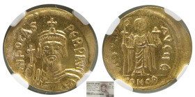 BYZANTINE EMPIRE; Phocus, 602-610 AD. Gold Solidus. NGC-AU.