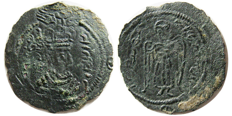 ARAB-SASANIAN, Darabgird Series, Æ (0.44 gm; 19 mm). Obverse, Sasanian style bus...