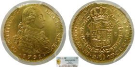 SPAIN, Carol IIII. 1791-M MF. Gold 4 Escudos. PCGS-AU 58.