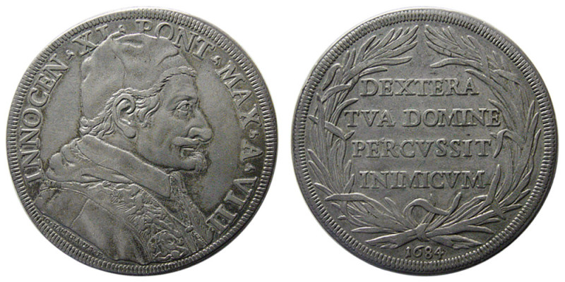 ITALY. Papal Coinage. Innocent XI, 1676-1689. AR Piastra (31.70 gm; 45 mm). date...