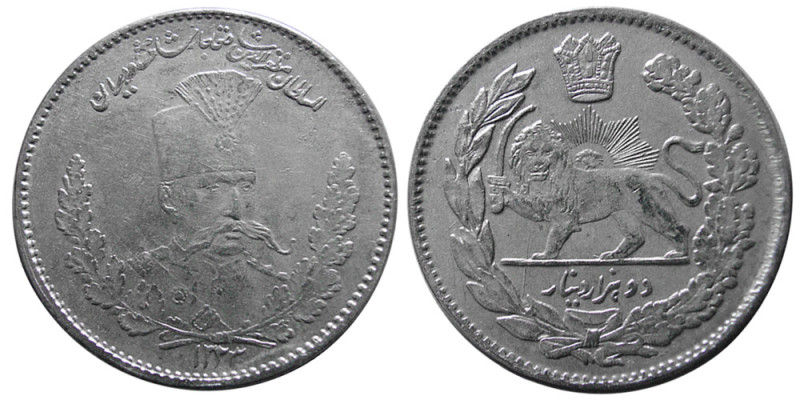 PERSIA; Qajar, Mozzafar al Din Shah. AR 2000 Dinar (8.94 gm; 27 mm). dated 1223....