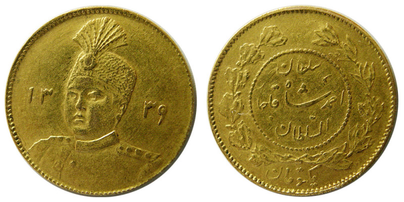 PERSIA, Qajar Dynasty. Ahmad Shah. 1909-1924 AD. Gold One Toman (2.83 gm; 19 mm)...