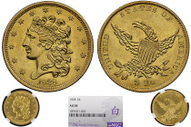 UNITED STATES; 1838. Early classic, 5 $ Gold. NGC-AU 58.
