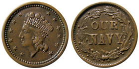 UNITED STATES; Civil War Token. Indian Head "Our Navy"