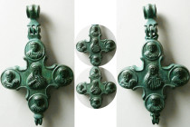 BYZANTINE EMPIRE; Large Bronze reliquary double-sided cross